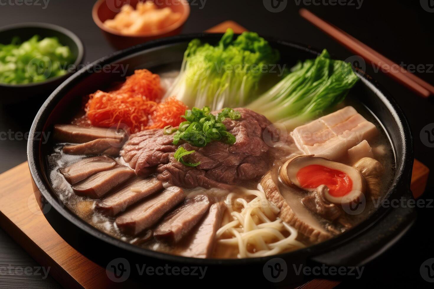 Sukiyaki japanisch Essen Fotografie ai generiert foto