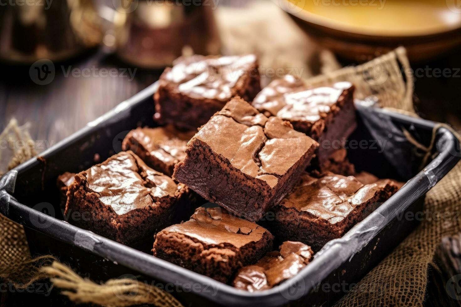 Brownies fummelig im das Küche Tabelle Essen Fotografie ai generiert foto