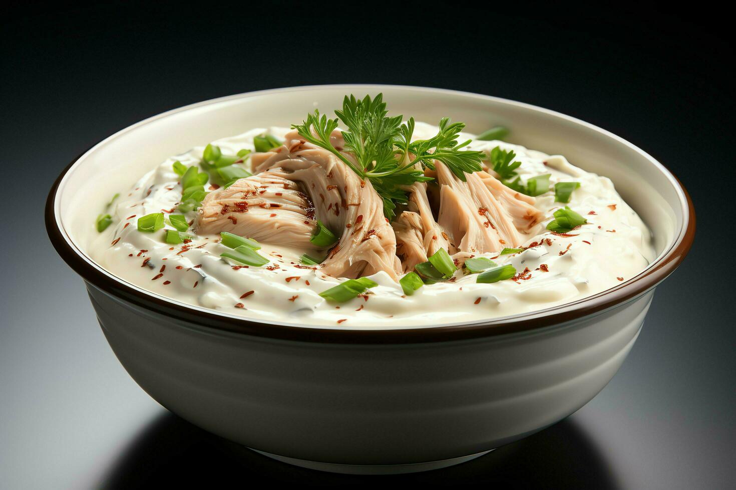 ein köstlich Hähnchen Suppe Essen mit Gemüse im ein Schüssel. Winter Essen und hoch Protein Suppe Mahlzeit Konzept durch ai generiert foto