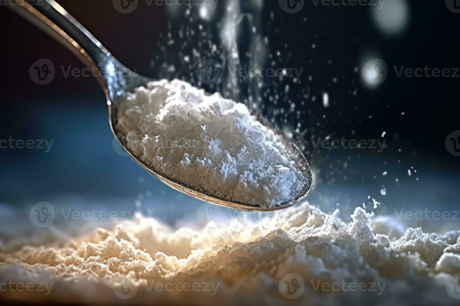 ein Hand voll von Weiß Pulver - - Mehl oder Zucker foto