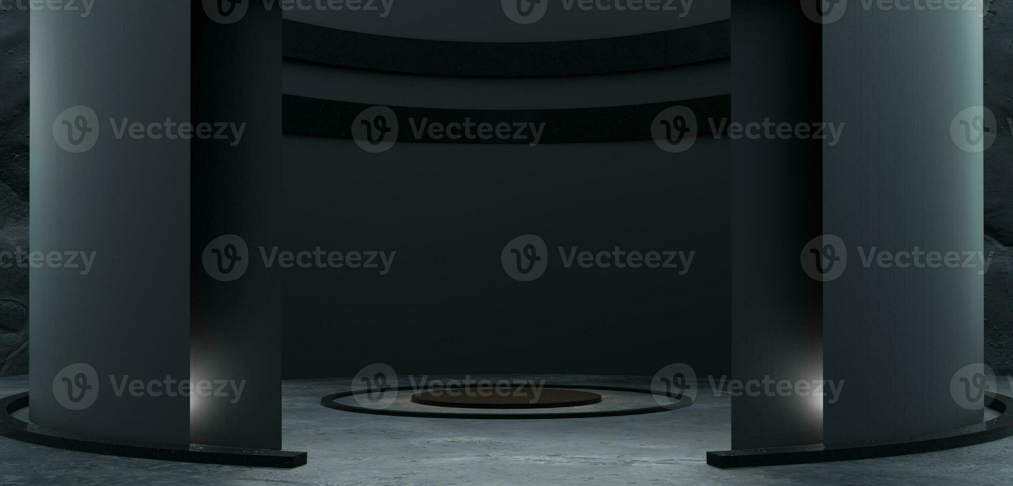 gebogen Kuppel großartig Halle Kurve geformt Bühne kreisförmig Zimmer runden Podium runden Bildschirm 3d Illustration foto