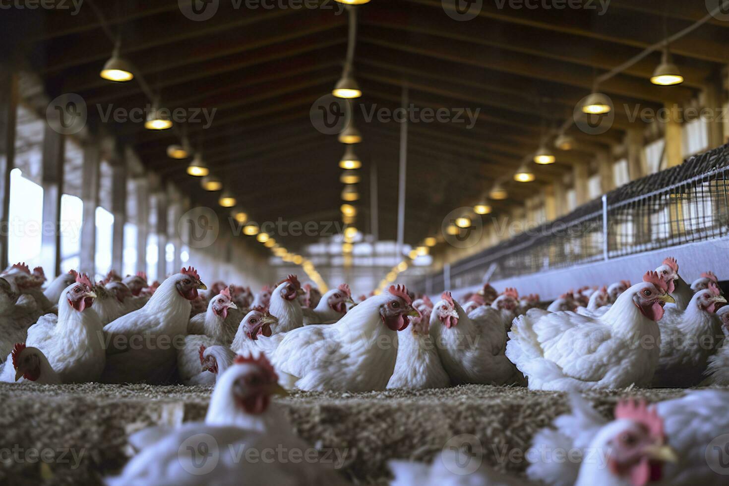 Hähnchen Bauernhof zum wachsend Broiler Hühner zu das Alter von einer und ein Hälfte Monate, ai generativ foto