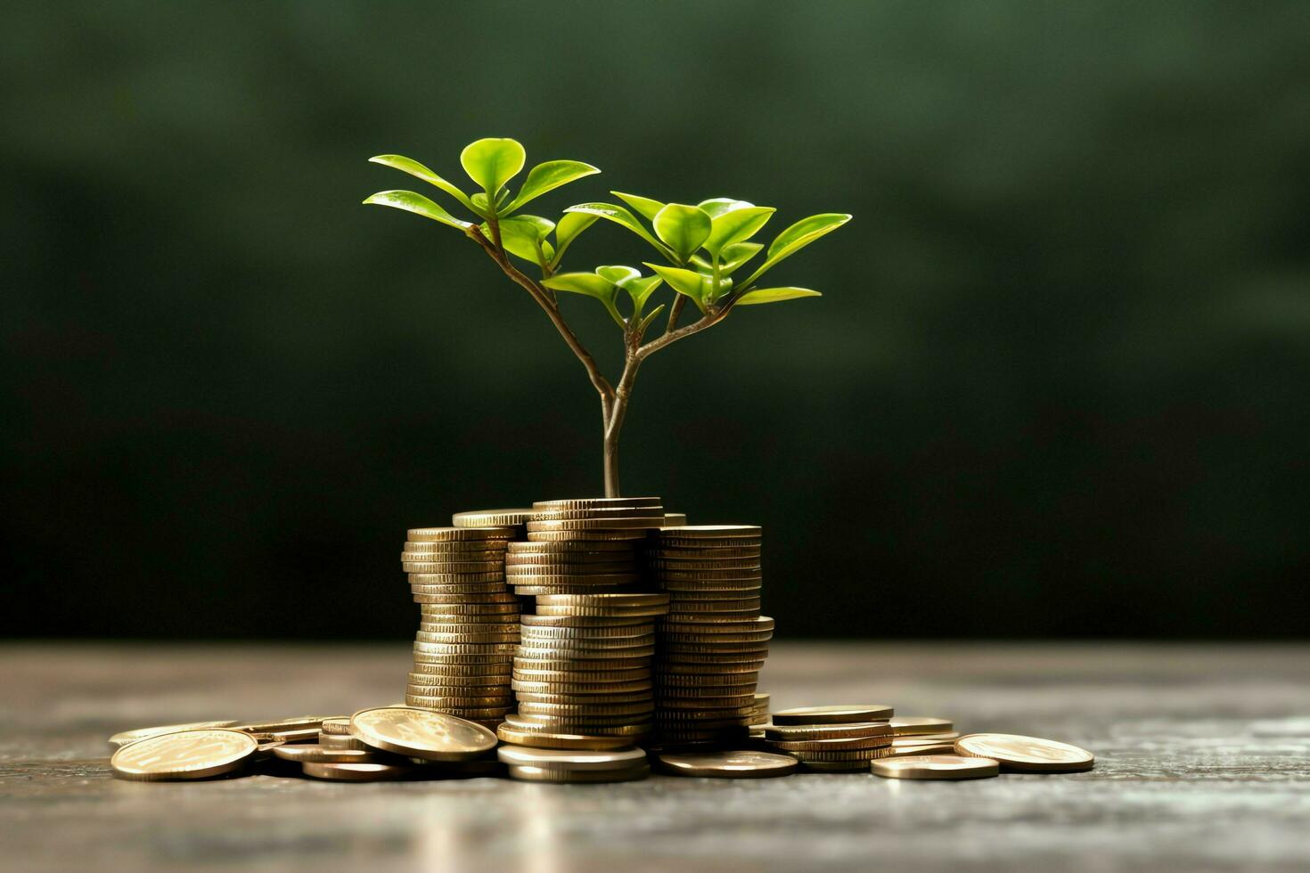 Geschäft Wachstum mit ein wachsend Baum auf ein Münze. zeigen finanziell Entwicklungen. finanziell Planung Konzept durch ai generiert foto