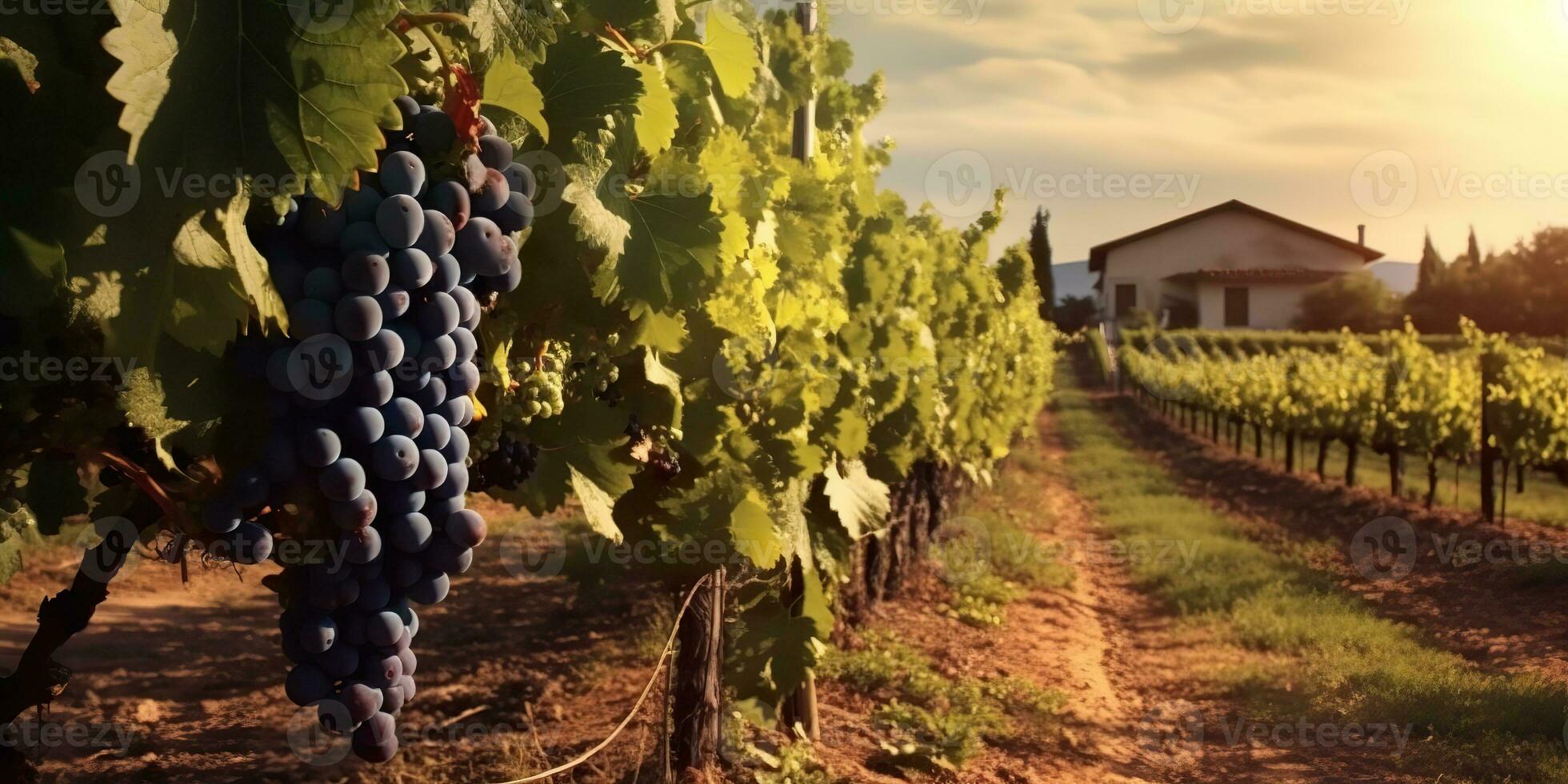 ai generiert. ai generativ. Foto Illustration von Wein Traube Weinberg Weingut Pflanze Feld Natur draussen Feld. Grafik Kunst