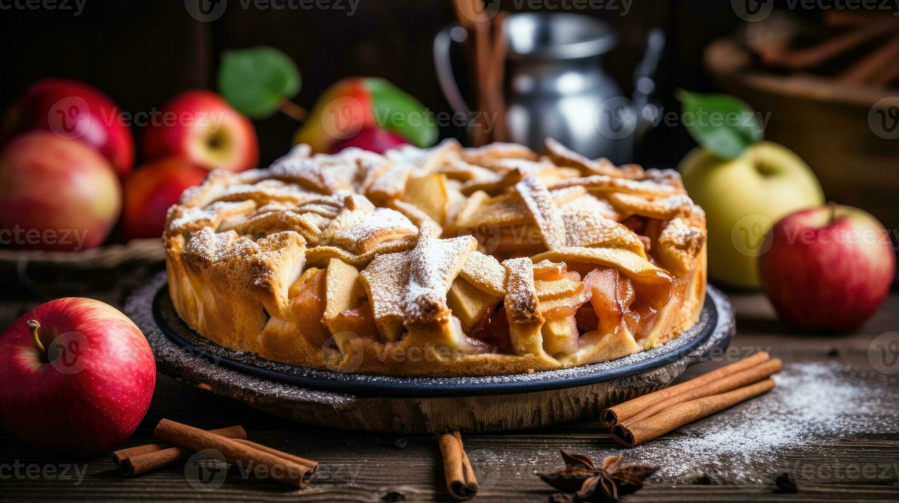 Apfel Kuchen im rustikal Hintergrund foto