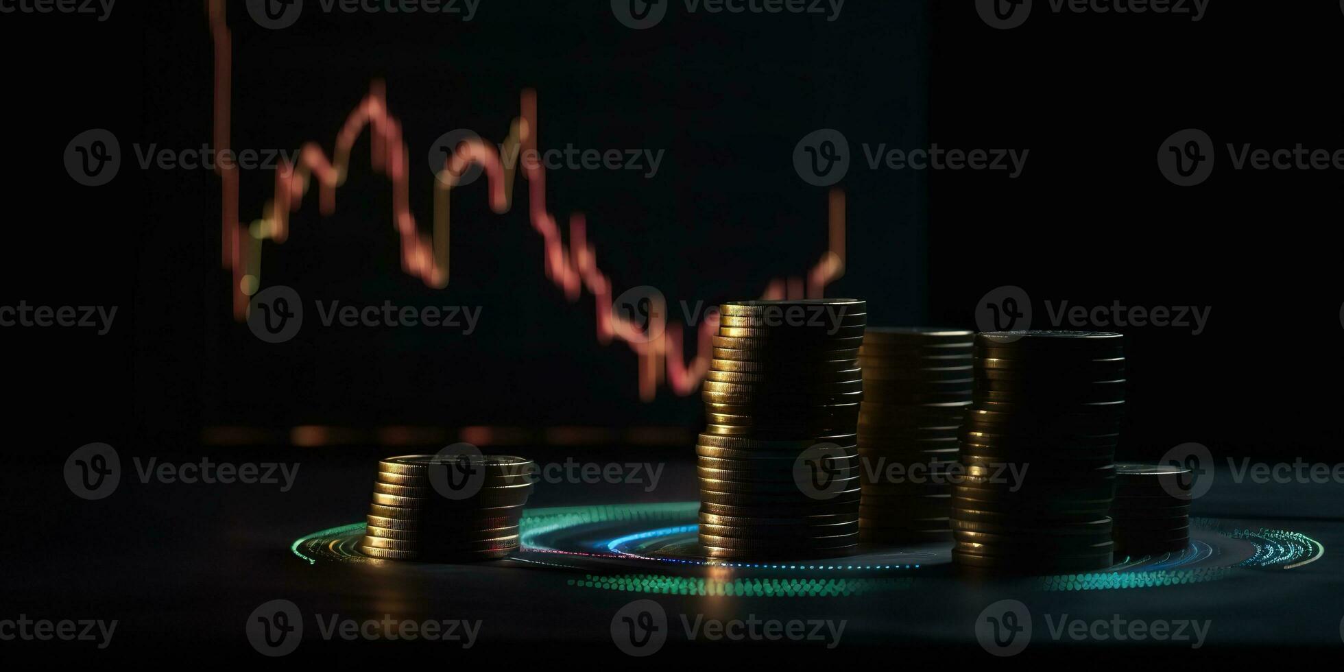 ai generiert. ai generativ. Finanzen Investition Daten Lager Graph Preis wachsen Geschäft mit Münzen Krug nahe. Grafik Kunst foto