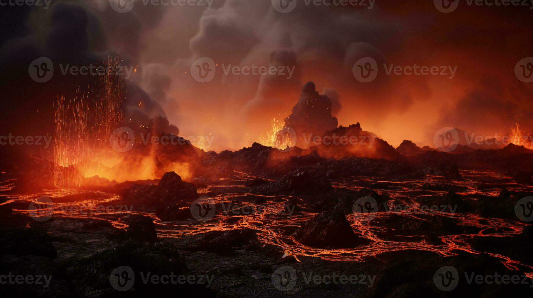 Feuer im das Vulkan Wald ai generativ foto