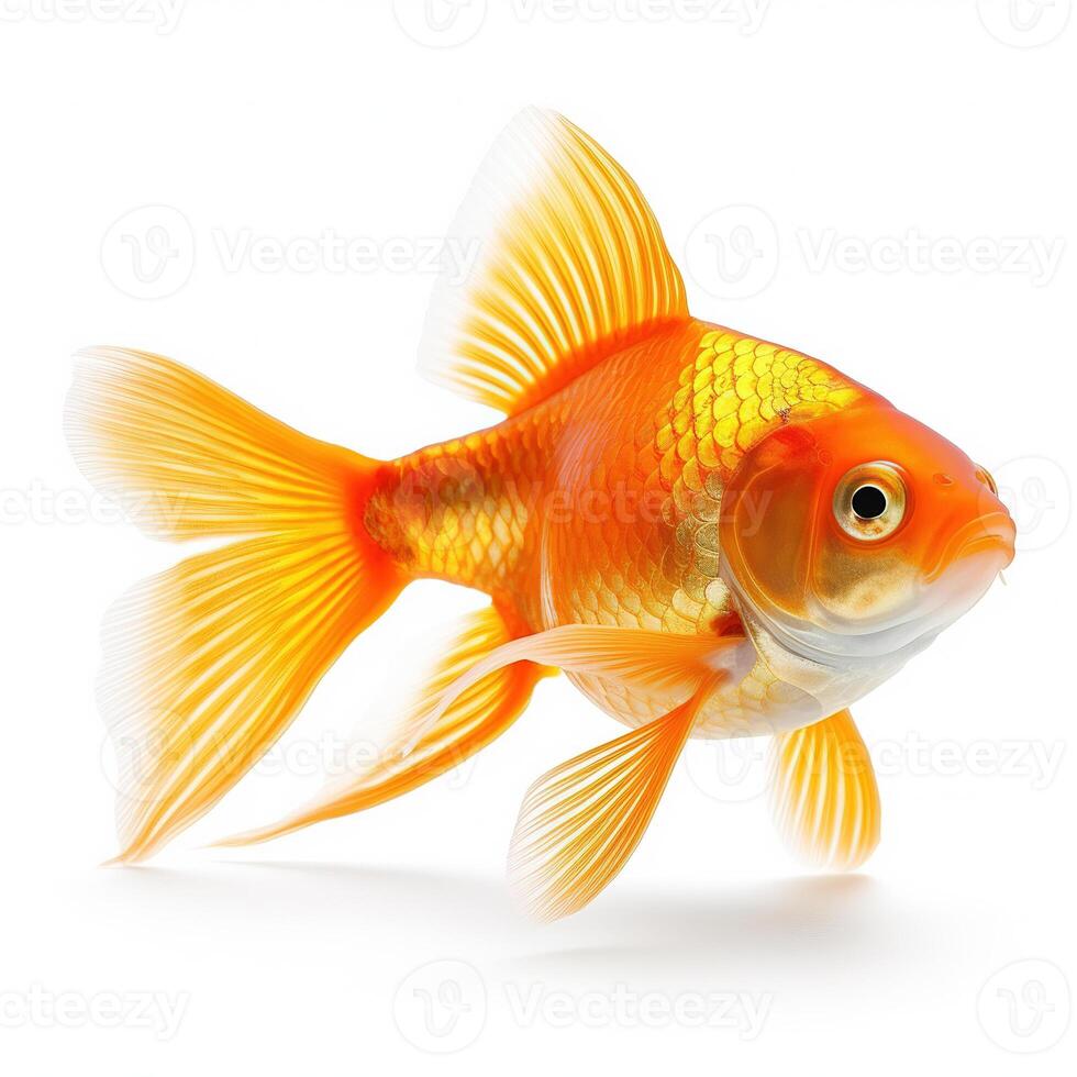 Gold Fisch auf Weiß Hintergrund. generativ ai foto