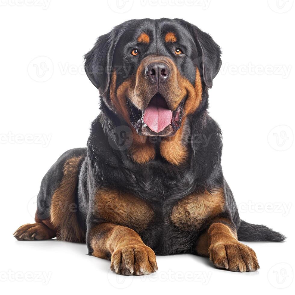 Rottweiler auf Weiß Hintergrund. generativ ai foto