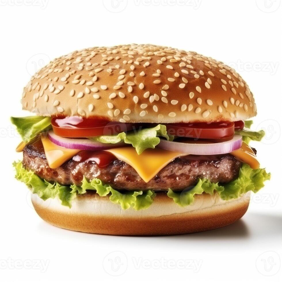 Hamburger auf Weiß Hintergrund, generativ ai foto