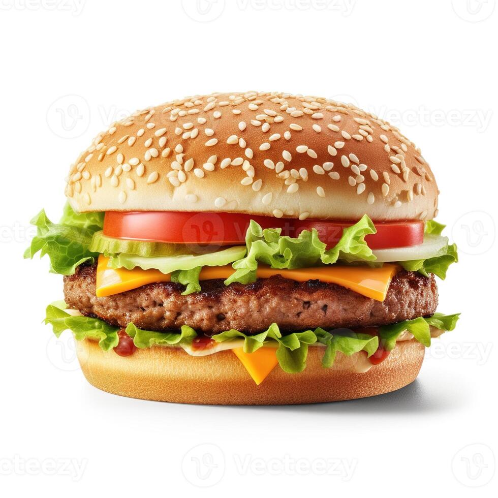 Hamburger auf Weiß Hintergrund, generativ ai foto