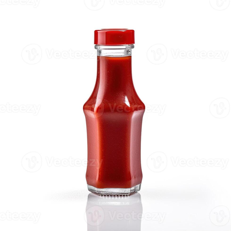 Ketchup Flasche auf Weiß Hintergrund. generativ ai foto