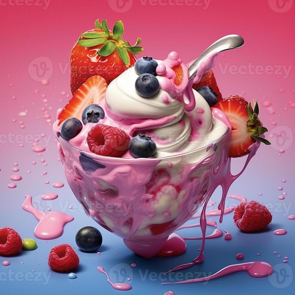 yougurt mit Beeren. generativ ai foto