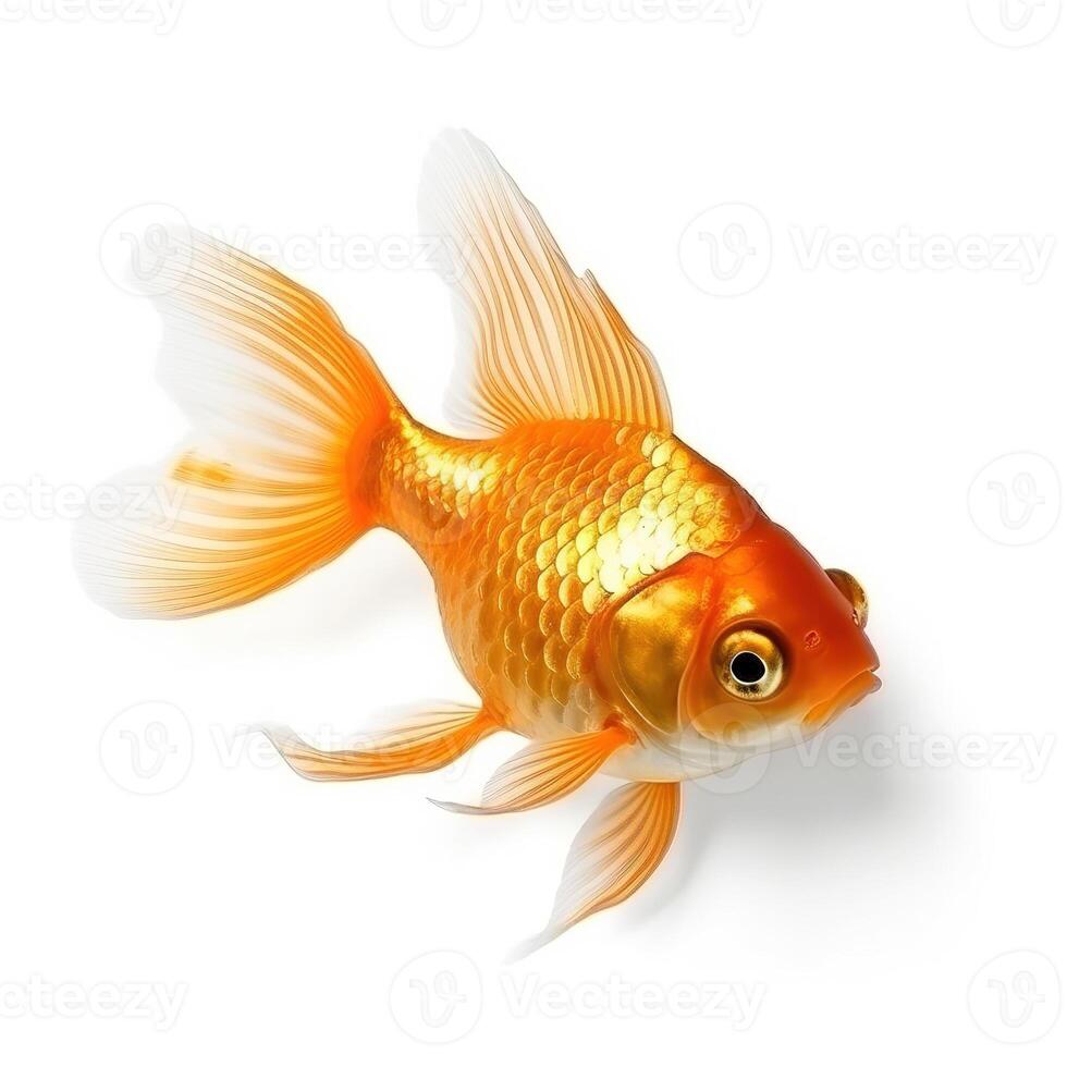 Gold Fisch auf Weiß Hintergrund. generativ ai foto