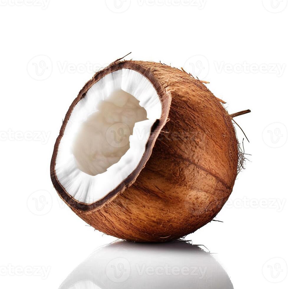 Kokosnuss auf Weiß Hintergrund. generativ ai foto