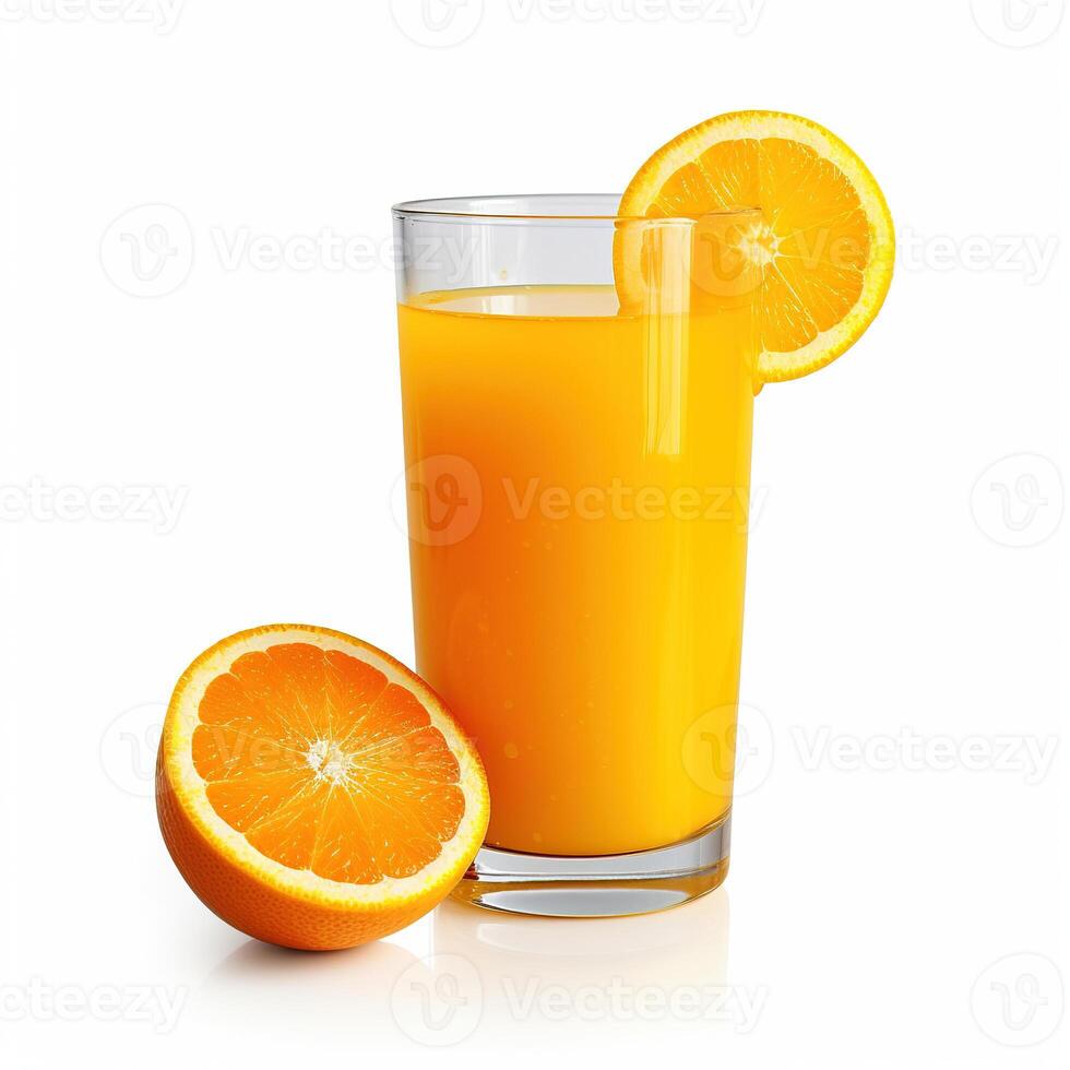 Orange Saft auf Weiß Hintergrund. generativ ai foto