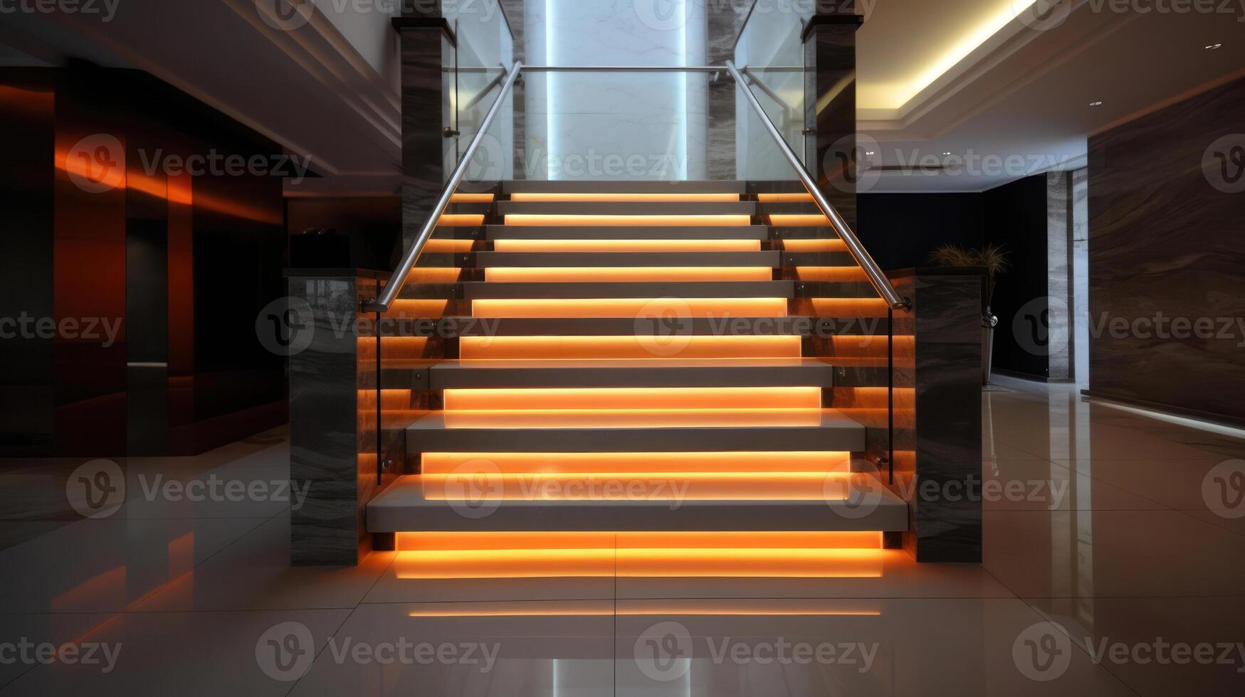 Treppe mit LED Beleuchtung im ein modern Innere. ai generiert. foto