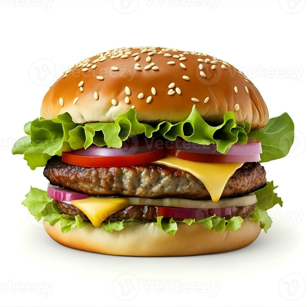 Illustration Burger hd mit Weiß Hintergrund, ai generiert foto