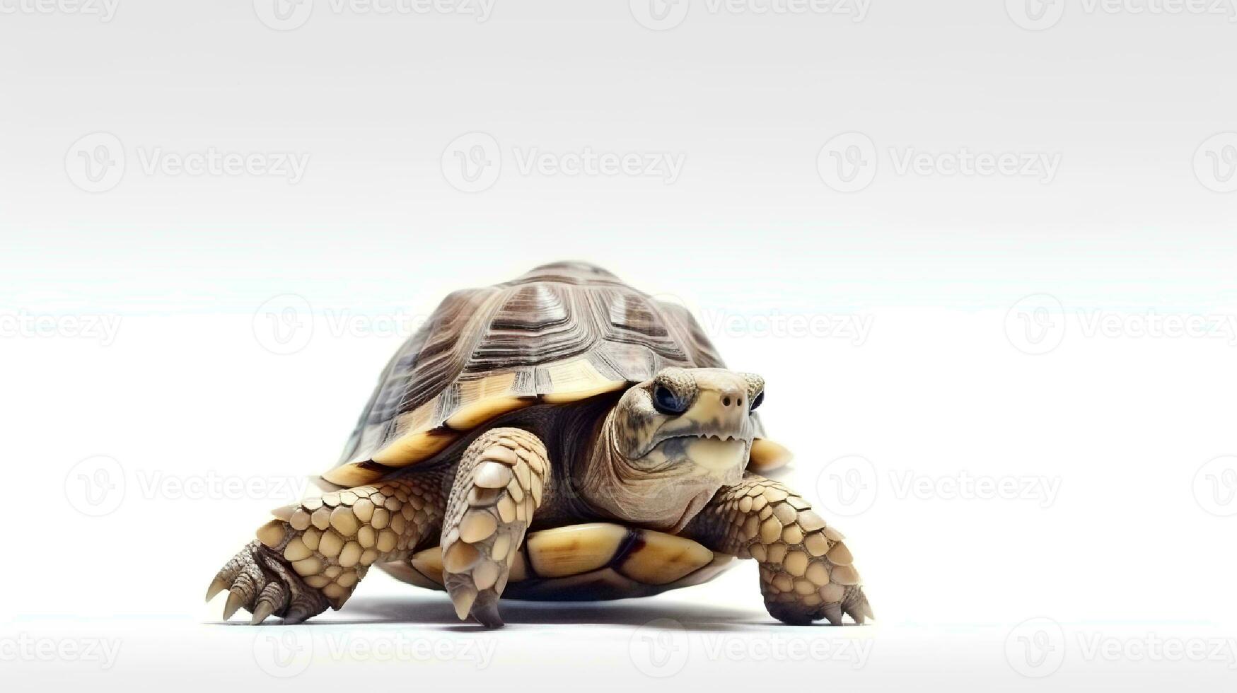 Foto von ein Schildkröte auf Weiß Hintergrund. generativ ai