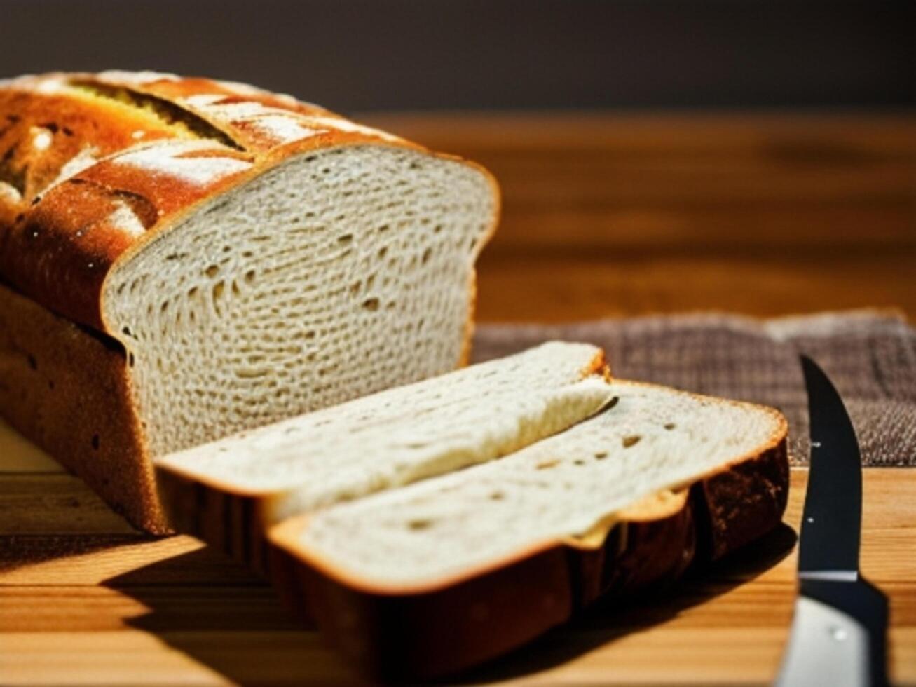 ai generativ Brot im das Schneiden Tafel. ai generiert foto