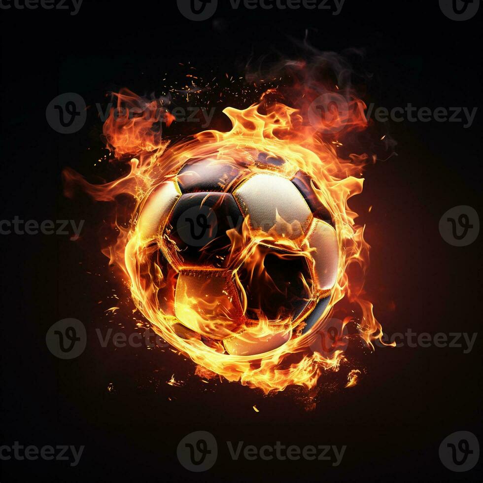 feurig Fußball Ball auf schwarz Hintergrund foto