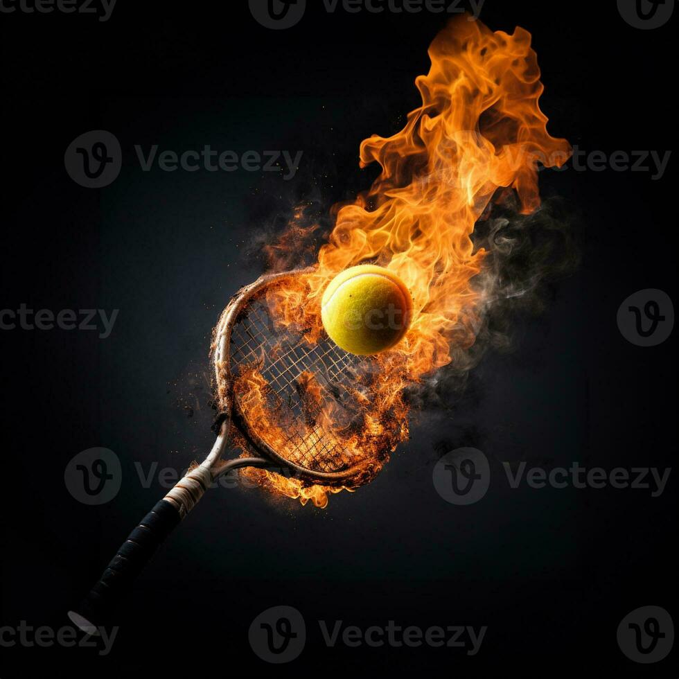 feurig Tennis Ball auf schwarz Hintergrund, Tennis Ball auf Feuer foto