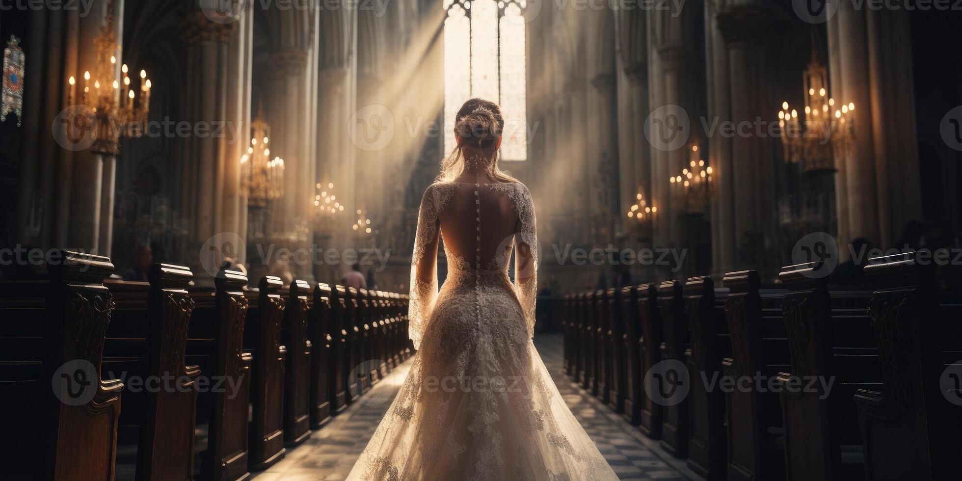 das Braut geht zu das Altar. Hochzeit. generativ ai foto