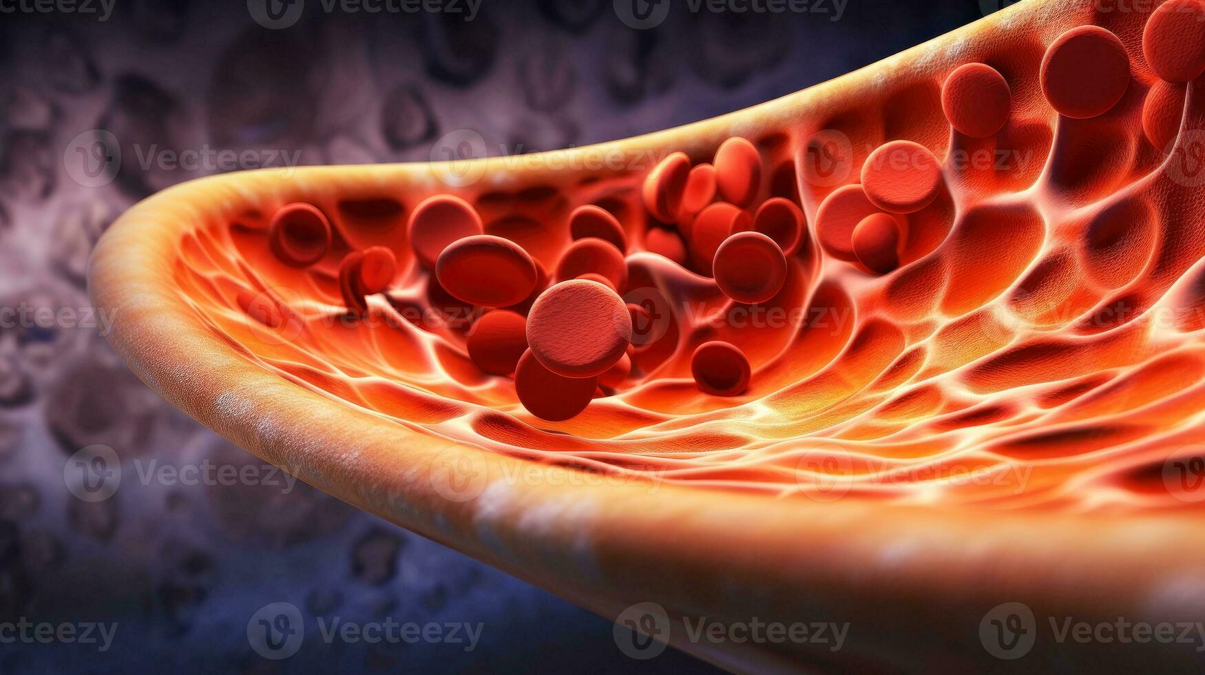 3d Illustration Attrappe, Lehrmodell, Simulation von das Mensch Organ Systeme, Kreislauf, Verdauungs, rot und Weiß Blutzellen mit verschwommen Hintergrund. medizinisch Bildung Konzept, generativ ai Illustration foto