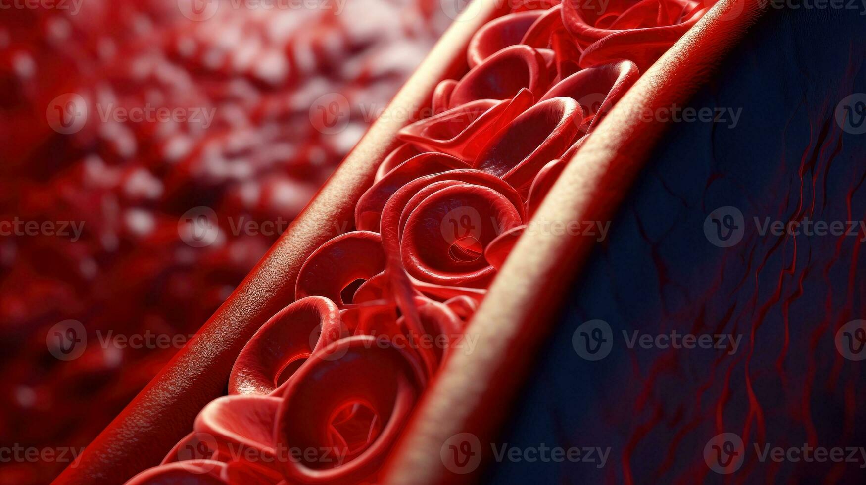 3d Illustration Attrappe, Lehrmodell, Simulation von das Mensch Organ Systeme, Kreislauf, Verdauungs, rot und Weiß Blutzellen mit verschwommen Hintergrund. medizinisch Bildung Konzept, generativ ai Illustration foto