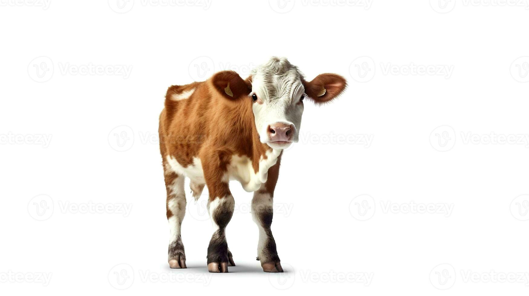 Foto von ein Kuh auf Weiß Hintergrund. generativ ai
