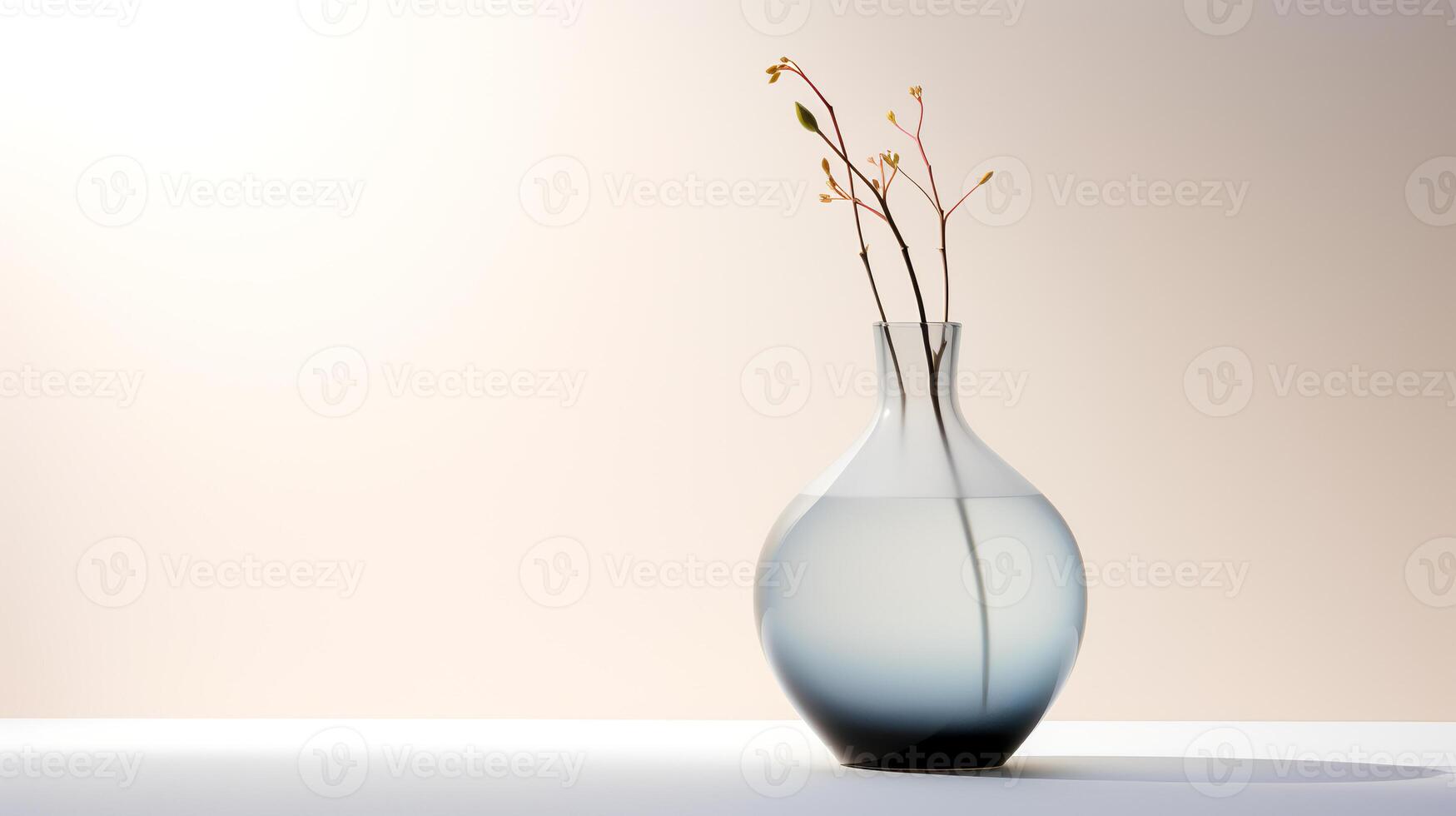 Foto von einer Stengel Pflanze im minimalistisch transparent Vase wie Zimmerpflanze zum Zuhause Dekoration auf warm Farbe Hintergrund. generativ ai