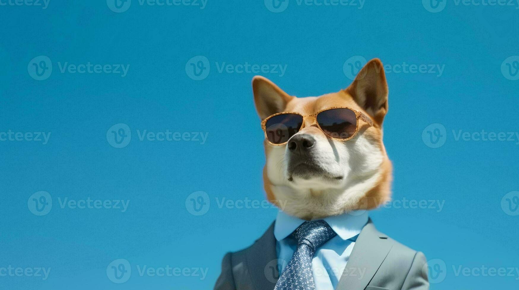 Foto von hochmütig Shiba inu Hund mit Brille und Büro passen auf Weiß Hintergrund. generativ ai