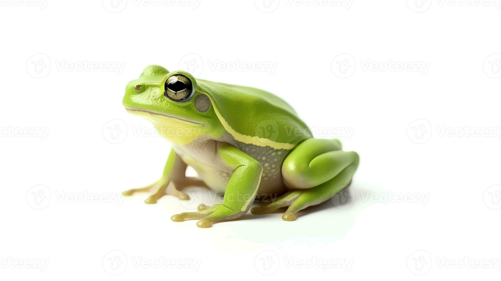 Foto von ein Frosch auf Weiß Hintergrund. generativ ai