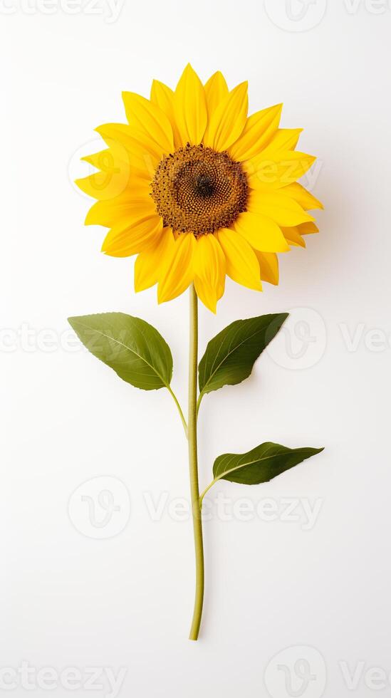 Foto von einer Stengel von Sonnenblume isoliert auf Weiß Hintergrund. generativ ai