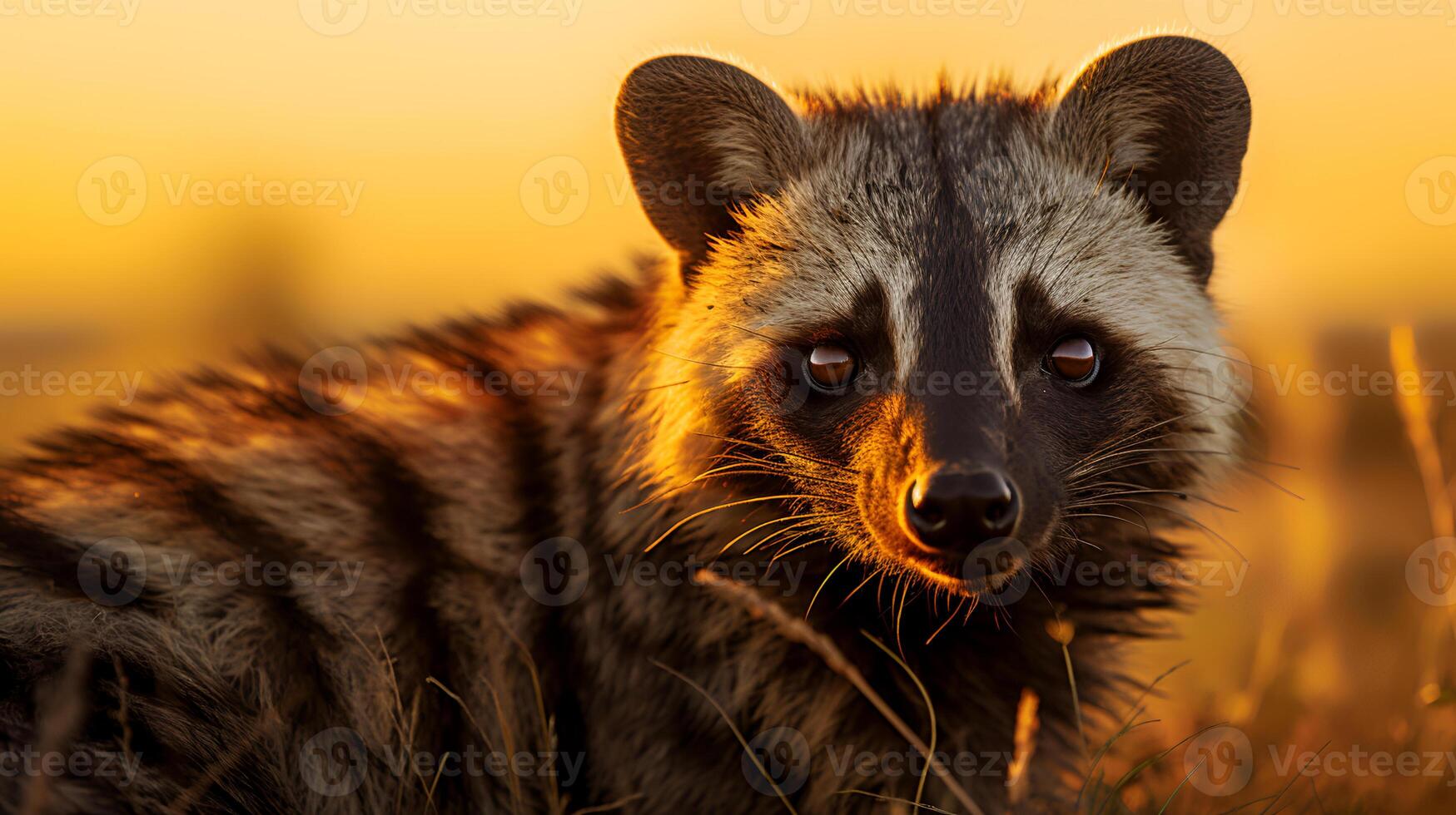 Foto von afrikanisch Zibet auf Savanne beim Sonnenuntergang. generativ ai