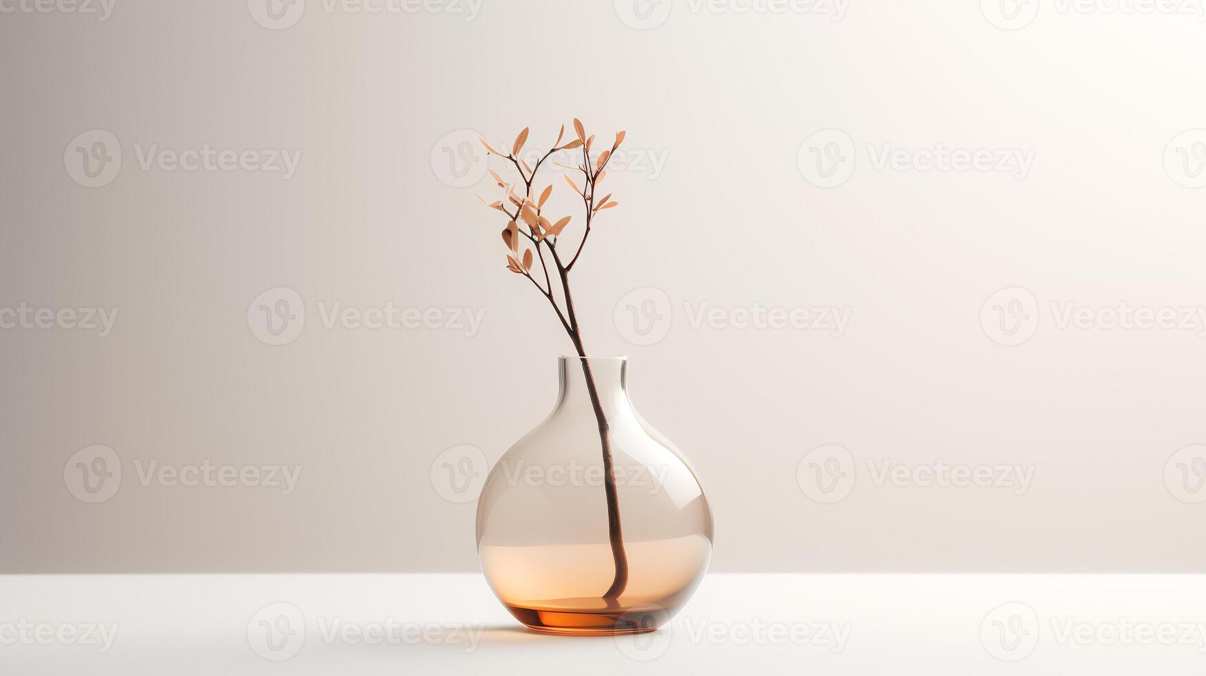 Foto von einer Stengel Pflanze im minimalistisch transparent Vase wie Zimmerpflanze zum Zuhause Dekoration auf warm Farbe Hintergrund. generativ ai