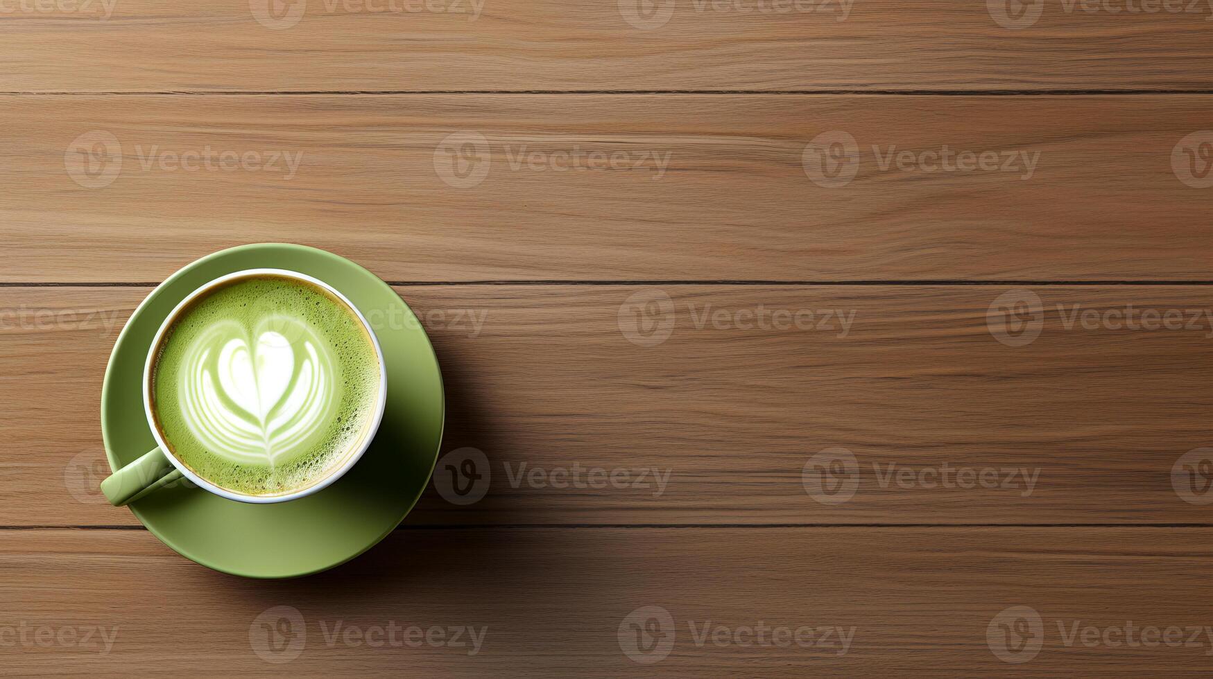 Essen Fotografie von Matcha Latté auf hölzern Tisch. generativ ai foto