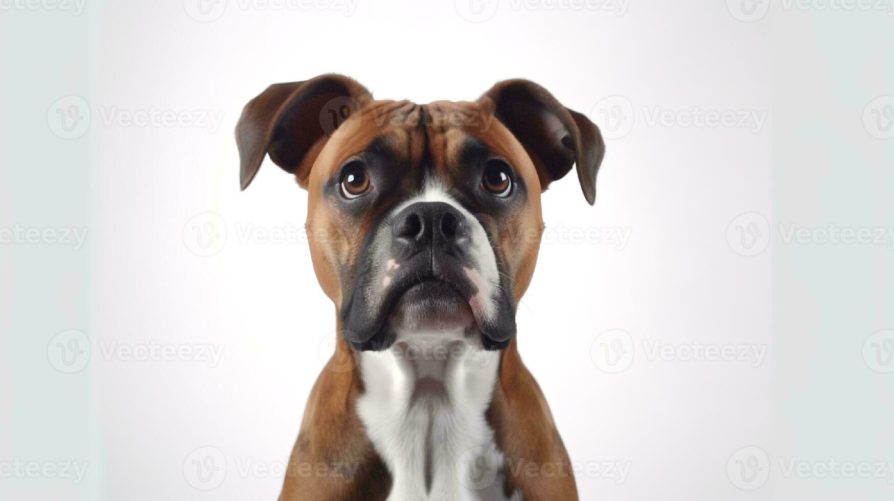 Foto von ein Boxer Hund auf Weiß Hintergrund. generativ ai