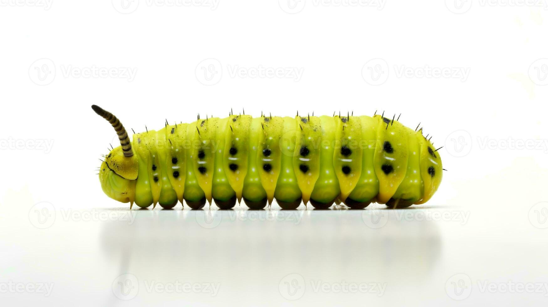 Foto von ein Schwalbenschwanz Raupe auf Weiß Hintergrund. generativ ai