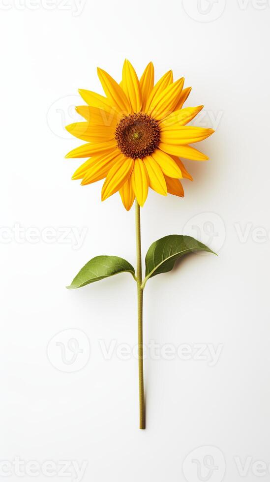 Foto von einer Stengel von Sonnenblume isoliert auf Weiß Hintergrund. generativ ai