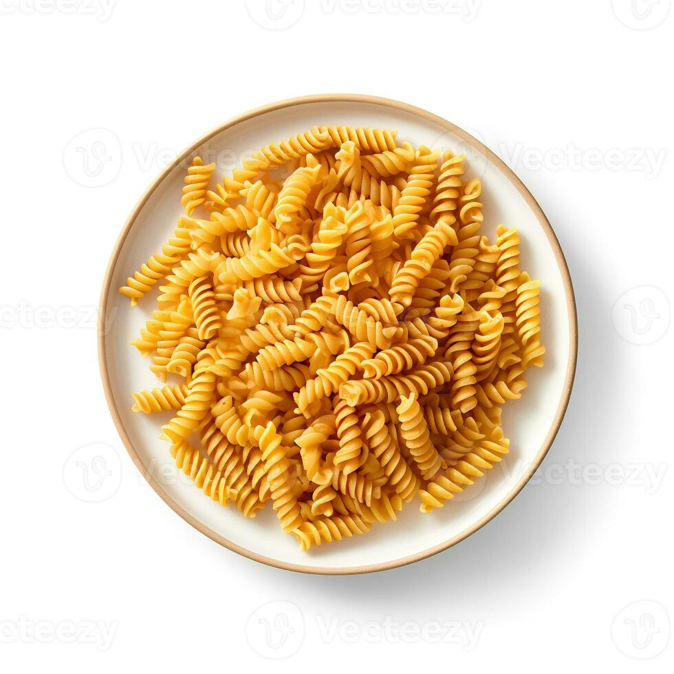 Essen Fotografie von Pasta auf Teller isoliert auf Weiß Hintergrund. generativ ai foto