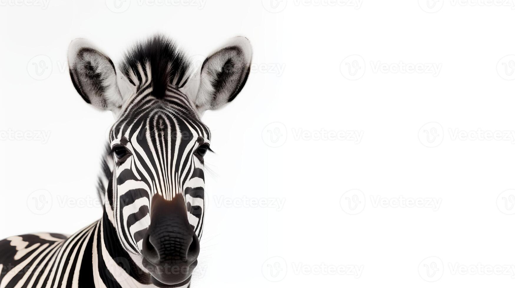 Foto von ein süß Zebra auf Weiß Hintergrund. erstellt durch generativ ai