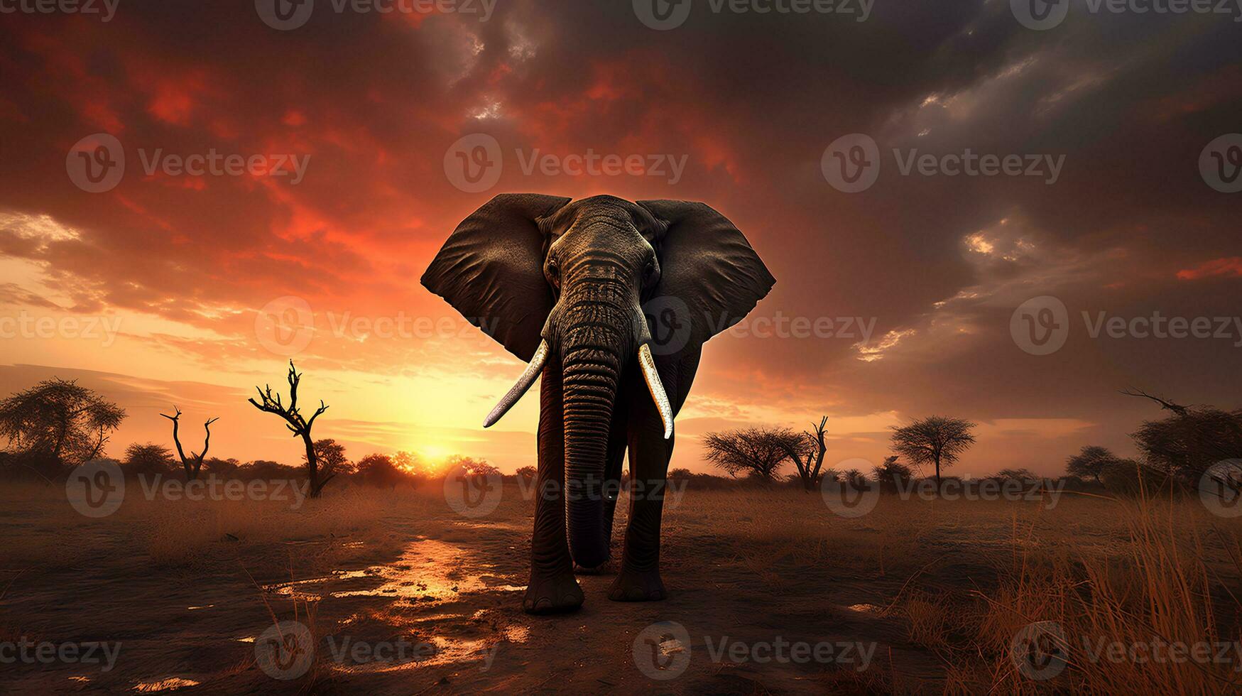 Foto von afrikanisch Elefant auf Savanne beim Sonnenuntergang. generativ ai