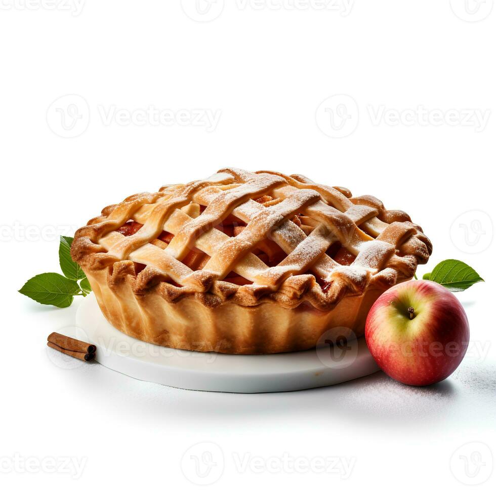 Foto von Apfel Kuchen auf Teller isoliert auf Weiß Hintergrund. erstellt durch generativ ai