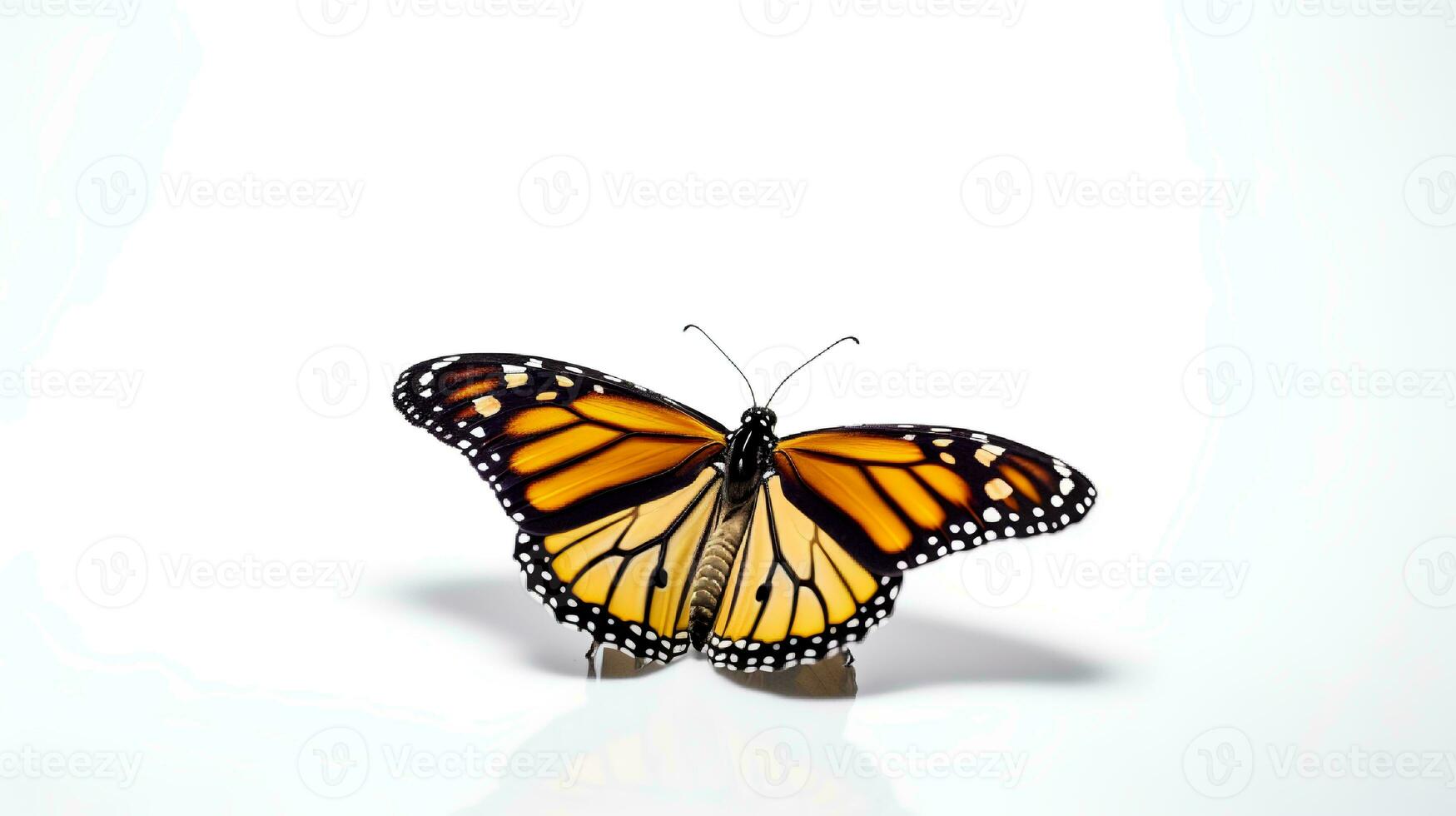 Foto von ein Monarch butterartig auf Weiß Hintergrund. generativ ai