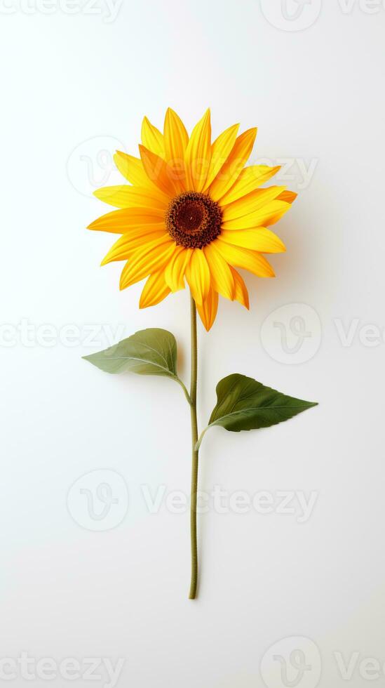 Foto von einer Stengel von Sonnenblume isoliert auf Weiß Hintergrund. generativ ai