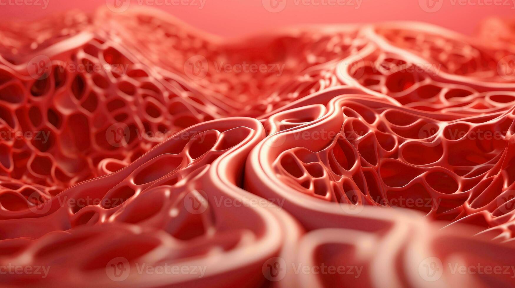 3d Illustration Attrappe, Lehrmodell, Simulation von das Mensch Organ Systeme, Kreislauf, Verdauungs, rot und Weiß Blutzellen mit verschwommen Hintergrund. medizinisch Bildung Konzept, generativ ai Illustration foto