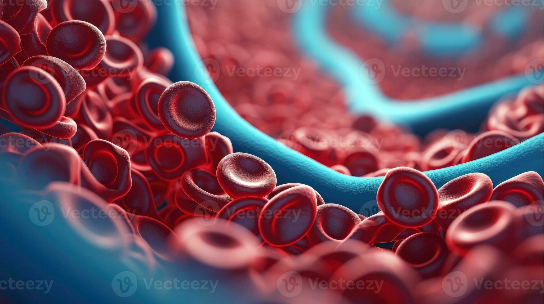 3d Illustration Attrappe, Lehrmodell, Simulation von das Mensch Organ Systeme, Kreislauf, Verdauungs, rot und Weiß Blutzellen mit verschwommen Hintergrund. medizinisch Bildung Konzept, generativ ai Illustration foto