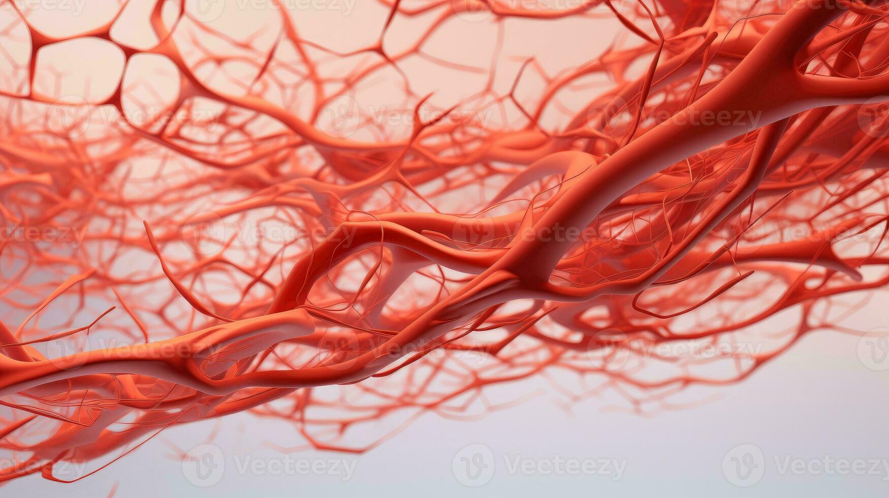 3d Illustration Attrappe, Lehrmodell, Simulation von das Mensch Organ Systeme, Kreislauf, Verdauungs, rot und Weiß Blutzellen mit verschwommen Hintergrund. medizinisch Bildung Konzept, generativ ai Illustration foto