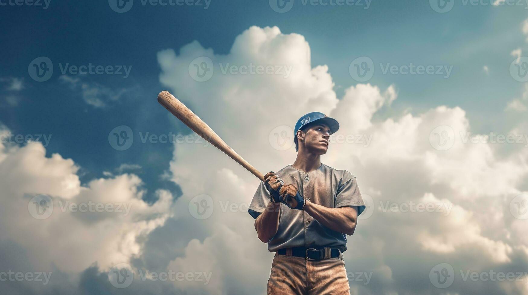 generativ ai, Fachmann Baseball Spieler halten Schläger auf Sport Stadion foto